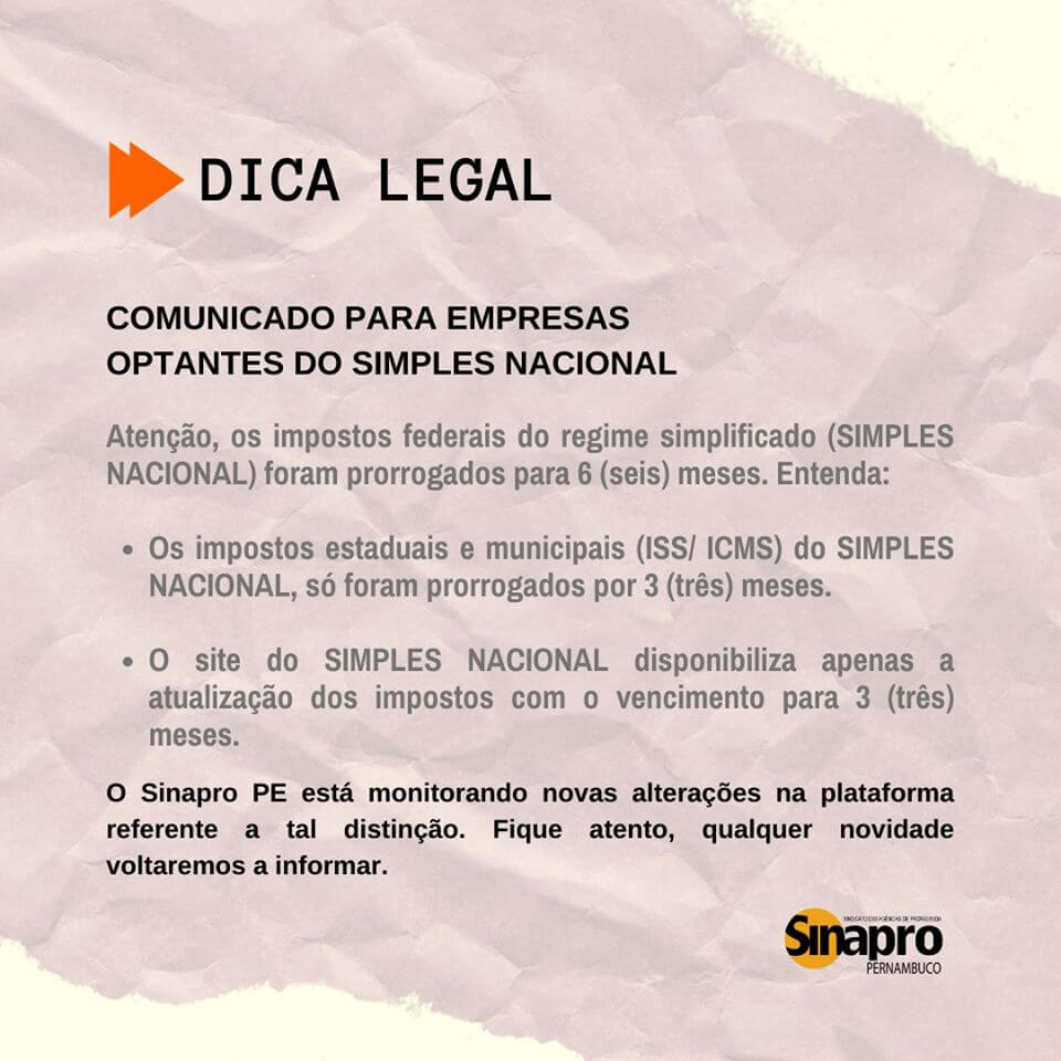 DICA LEGAL: Comunicado para empresas optantes do Simples Nacional